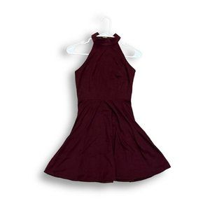 Kendall & Kylie maroon faux suede halter dress with lace up back